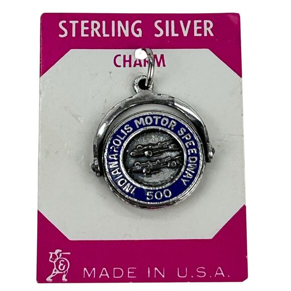 Vintage Sterling Silver INDIANAPOLIS 500 MOTOR SPEEDWAY Enamel Spinner Charm - Picture 1 of 3